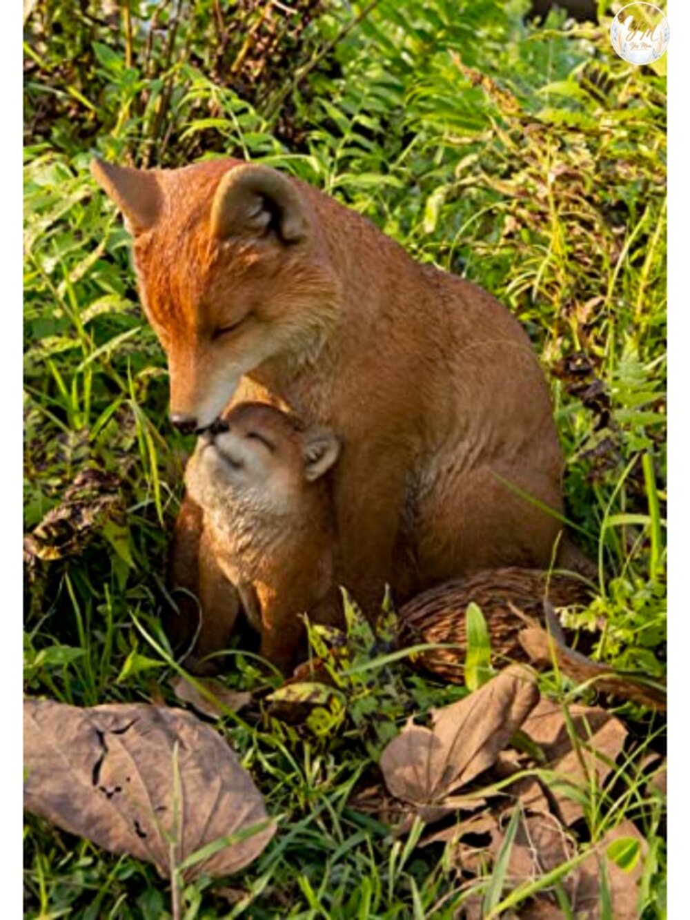 Fox Garden Statue Polyresin Outdoor Decor Mother Baby Fox Sculpture